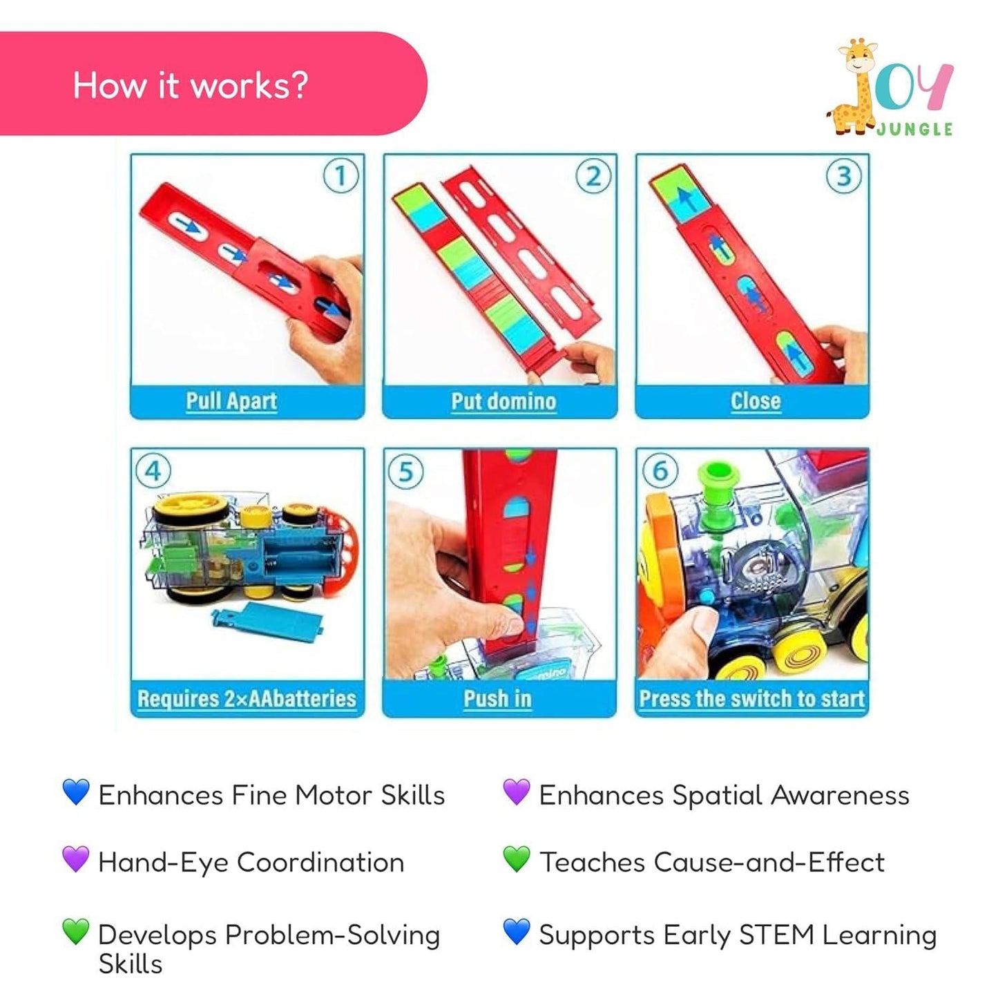 Zenavue Domino Rally Train Model with Lights and Sounds Construction and Stacking Toys