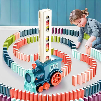 Zenavue Domino Rally Train Model with Lights and Sounds Construction and Stacking Toys